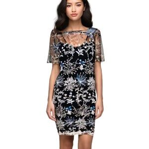 Adriana Pappell Black and Blue Coral Wedding Guest Cocktail Party Dress SZ 8